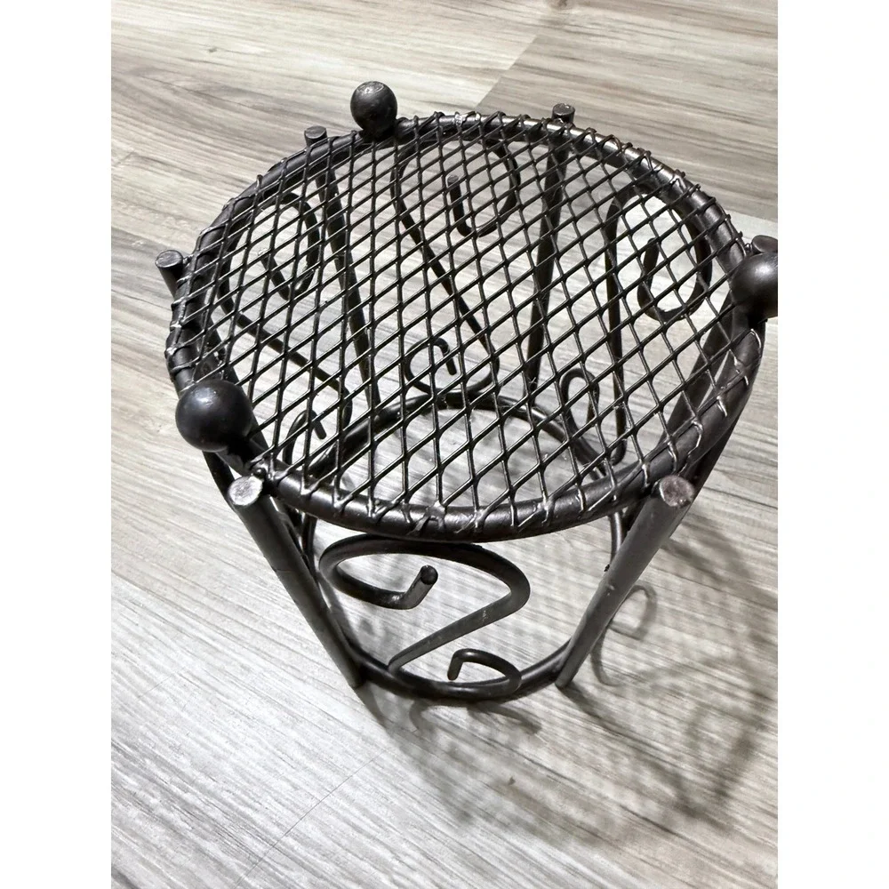Wrought Iron Scrollwork Wire Basket Dark Bronze Round Planter Holder Organizer